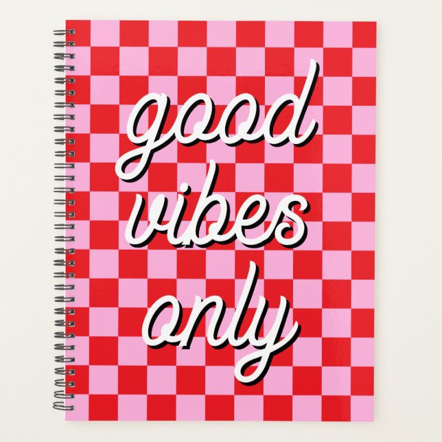 Red and Light Pink Chequered Planner (Front)
