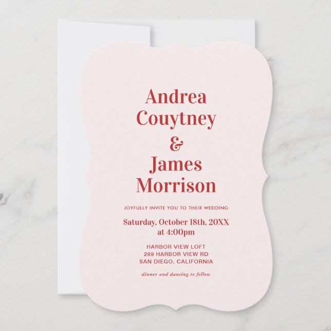 Red and Light Pink Wedding Invitation (Front)