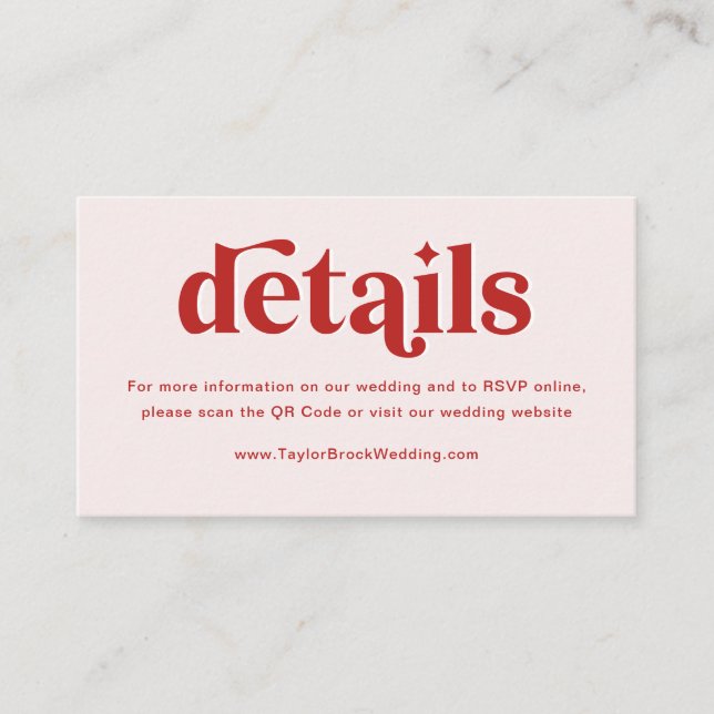 Red and Light Pink Wedding Website Enclosure Card (Front)
