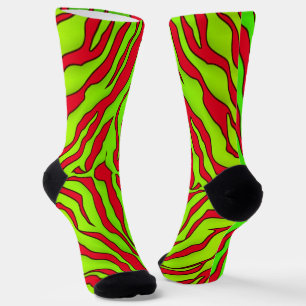 Red And Lime Tiger Stripes Animal Print 1 Socks