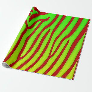 Red and Lime Zebra Stripes Animal Print Wrapping Paper