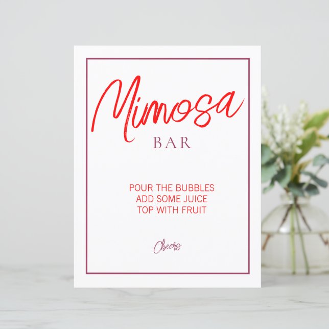 Red and Maroon Mimosa Bar Sign (Standing Front)