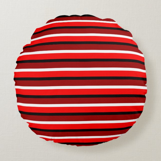 Red And Maroon Red Stripes Pattern Design Round Cushion (Front)