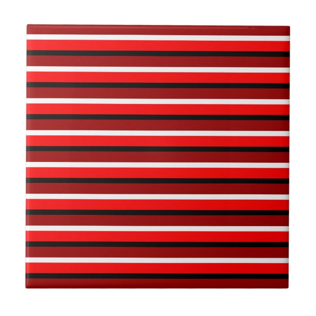 Red And Maroon Red Stripes Pattern Design Tile (Front)
