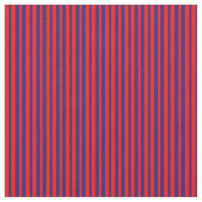 Red and Midnight Blue Stripes Fabric (Close Up)