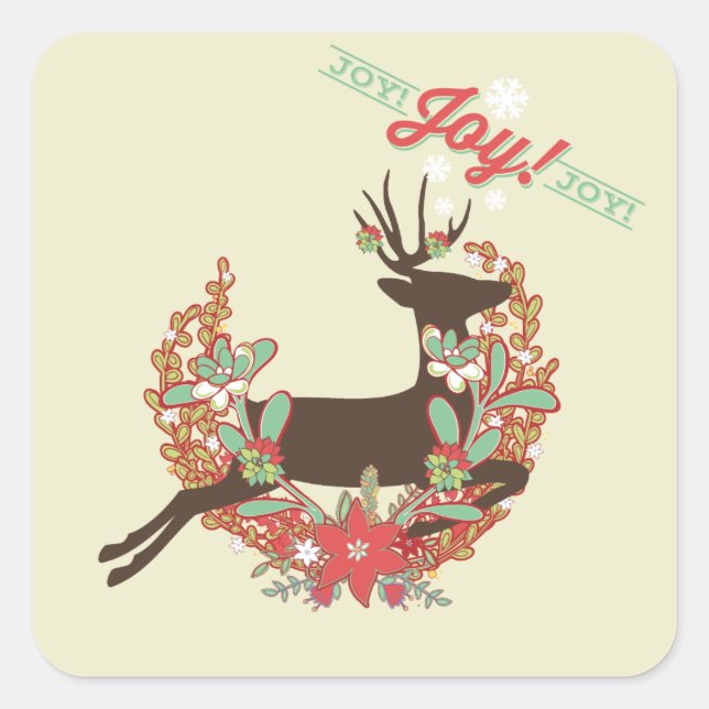 Red and Mint Deer Christmas Holiday Stickers (Front)
