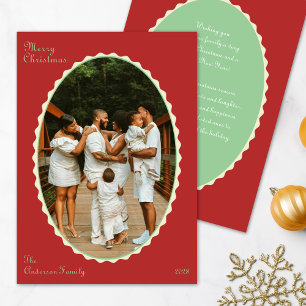 Red and Mint Green Photo Scalloped Christmas Photo Holiday Card