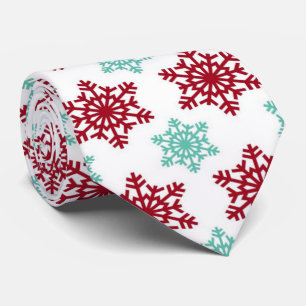 Red and Mint Green Snowflakes Christmas Tie