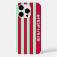 Red and Mint Green  Stripes Pattern Personalised 