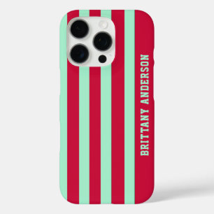 Red and Mint Green  Stripes Pattern Personalised  iPhone 16 Pro Case