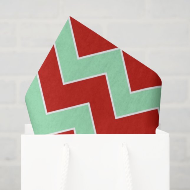 Red and Mint Green Zigzag Tissue Paper (Gift Bag)