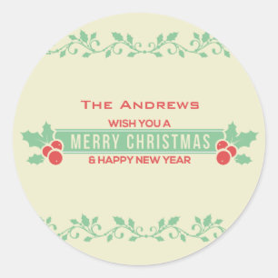 Red and Mint Merry Christmas Customised Stickers