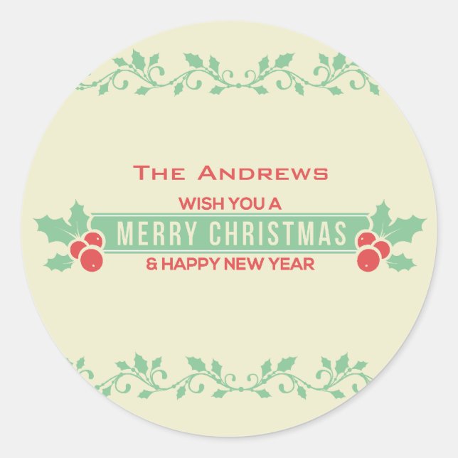 Red and Mint Merry Christmas Customised Stickers (Front)