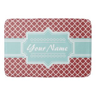 Red and Mint Quatrefoil Personalised Bath Mat