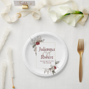 Red and mist watercolor floral wedding paper pl plate