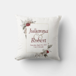 Red and mist watercolor floral wedding throw pi cushion
