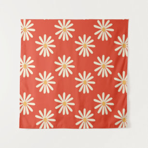 red and mustard 1970's groovy vintage retro floral tapestry