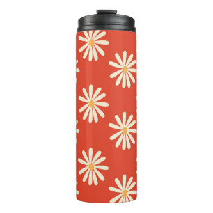 red and mustard 1970's groovy vintage retro floral thermal tumbler