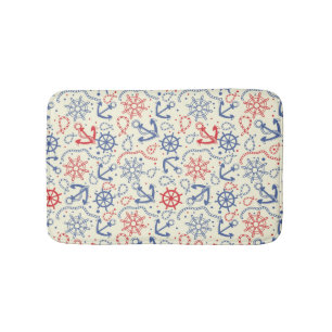 Red and navy background with anchor bath mat