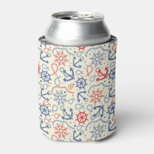 Red and navy background with anchor can cooler