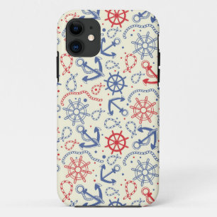 Red and navy background with anchor iPhone 11 case