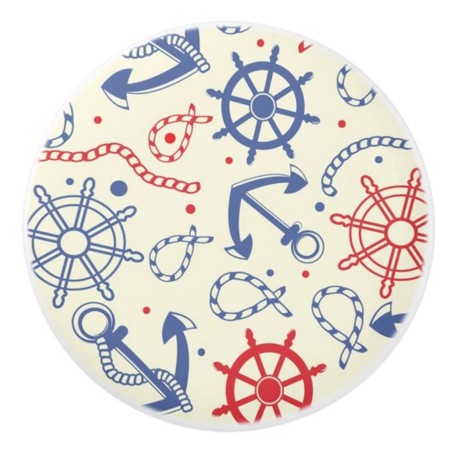 Red and navy background with anchor ceramic knob (Front)