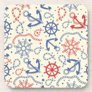 Red and navy background with anchor coaster