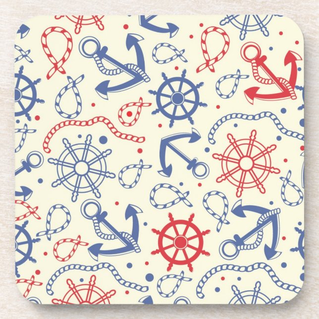 Red and navy background with anchor coaster (Front)