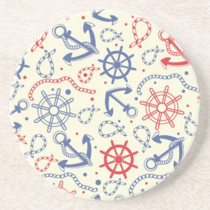 Red and navy background with anchor coaster