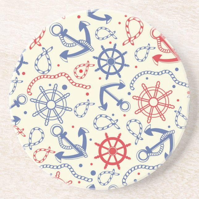 Red and navy background with anchor coaster (Front)