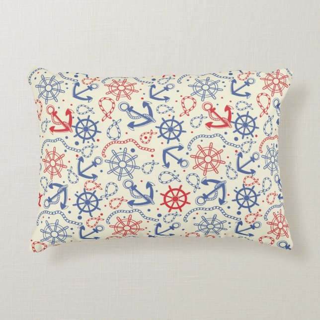 Red and navy background with anchor decorative cushion (Front)