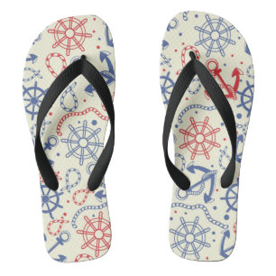 Red and navy background with anchor flip flops