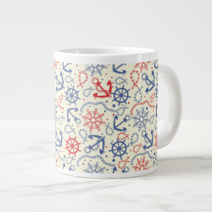 Red and navy background with anchor large coffee mug