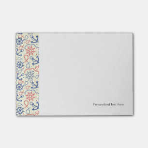 Red and navy background with anchor post-it notes