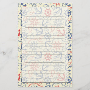Red and navy background with anchor stationery