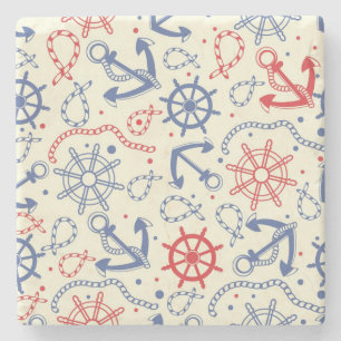 Red and navy background with anchor stone coaster