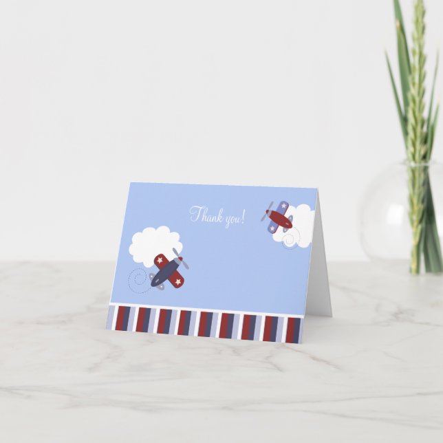 Red and Navy Blue Aeroplane Folded Thank you notes (Front)