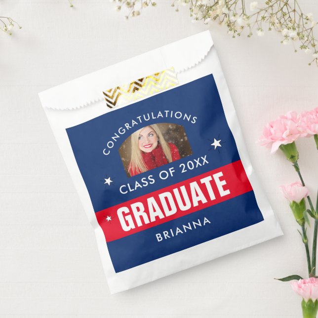 Red and Navy Blue Graduation Photo Custom Favour Bags (Sealed)