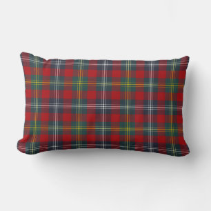 Red and Navy Blue Plaid Clan Foster Tartan Lumbar Cushion