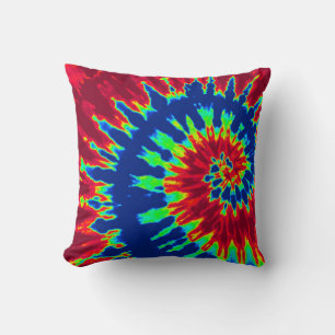 Red and Navy Blue Spiral Tie Dye Pillow
