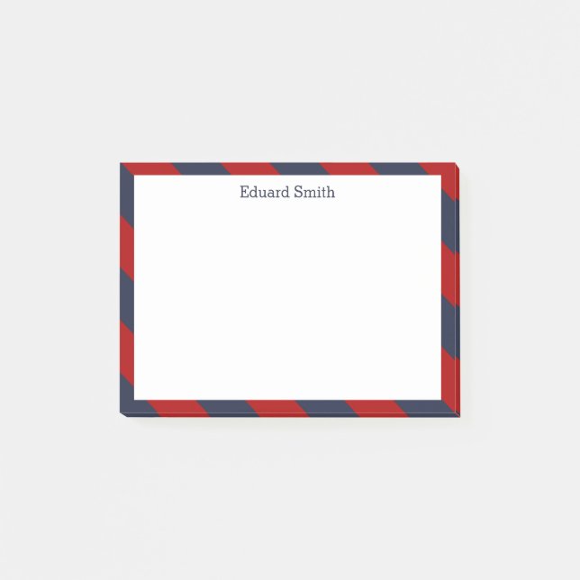 Red and Navy Blue Stripes Personalised Post-it Notes (Front)