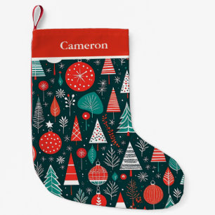 Red And Navy Mid Century Modern Christmas Pattern Small Christmas Stocking