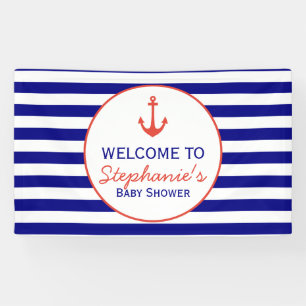 Red and Navy Nautical Striped Baby Shower Banner