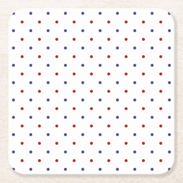 Red and Navy Polka Dot-Classic Preppy Square Paper Coaster (Front)