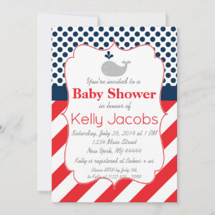 Red and Navy Whale Baby Shower Invitation