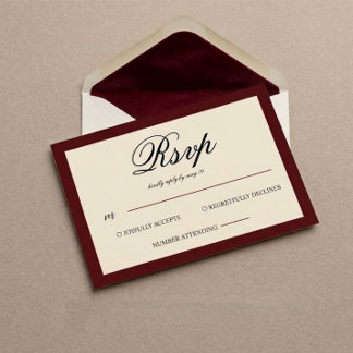 Red And Neutral Vintage Wedding RSVP Card