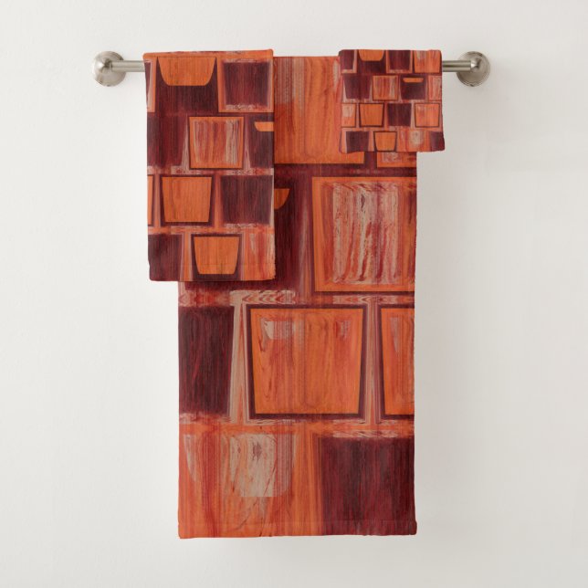 red and orange abstract bath towel set (Insitu)