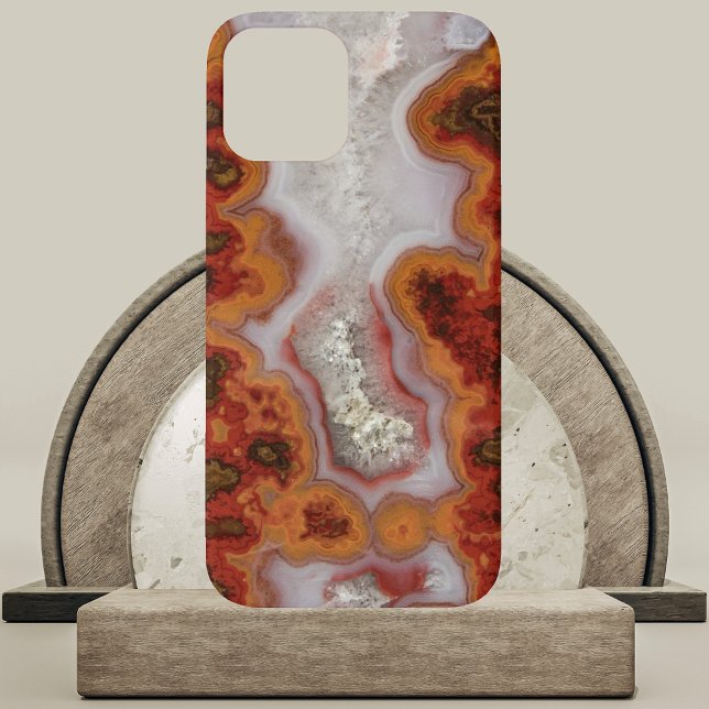 Red and Orange Agate Slab  Case-Mate iPhone Case (Red and Orange Agate Slab Phone Case on Marble and Wood Podium)