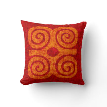 Red and Orange Batik Design Accent Pillow