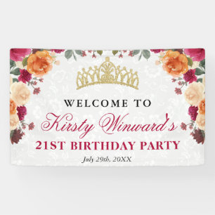Red and Orange Fall Autumnal Flowers Birthday Banner